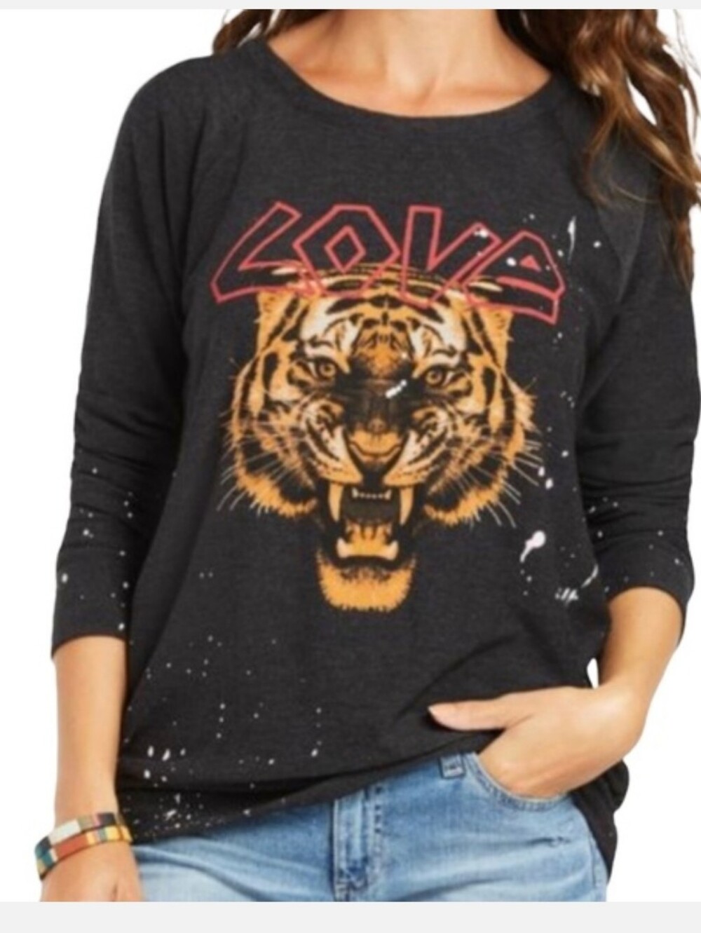 Chaser Graphic Long Sleeve Tiger Print Love Spell-out Paint Splatter Size XS
